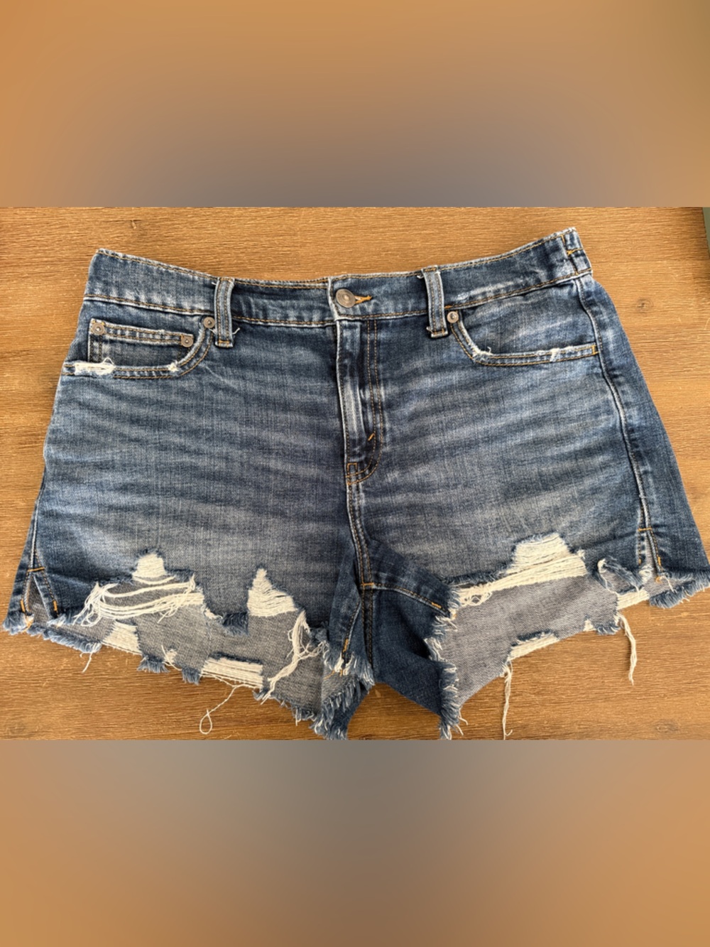 aerie Distressed Medium Blue Denim Cutoff Shorts